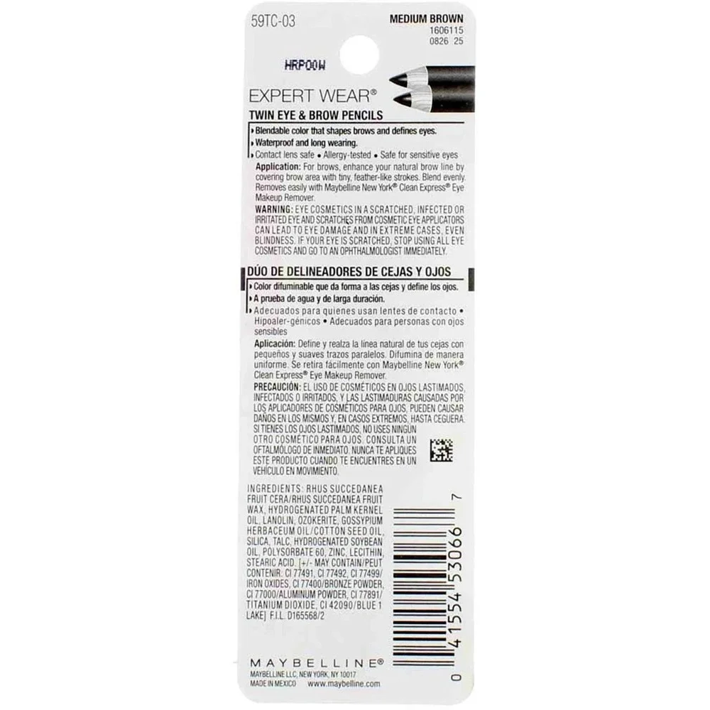 Maybelline‎ Expert Wear Twin Eye & Brow Eyeliner Pencil, Medium Brown 103